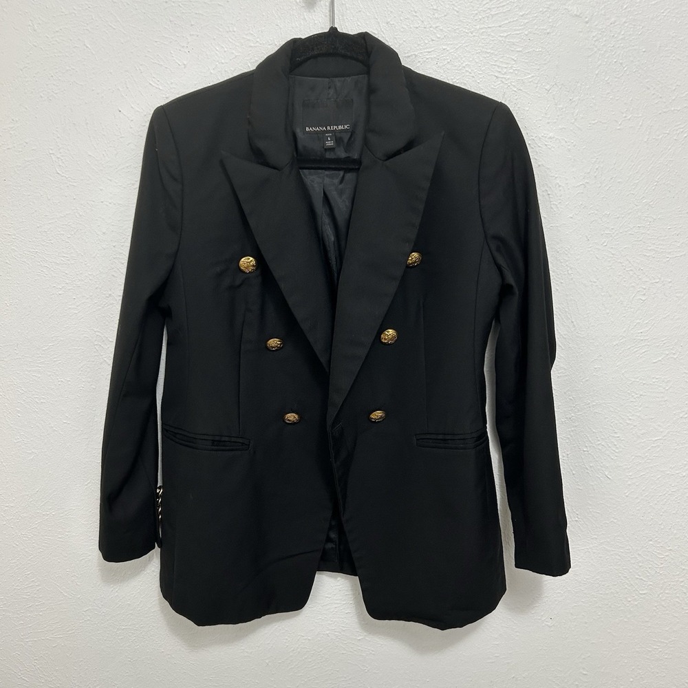 Banana Republic 6 (S) Captain's Blazer Jacket Black Classic Gold Buttons Preppy